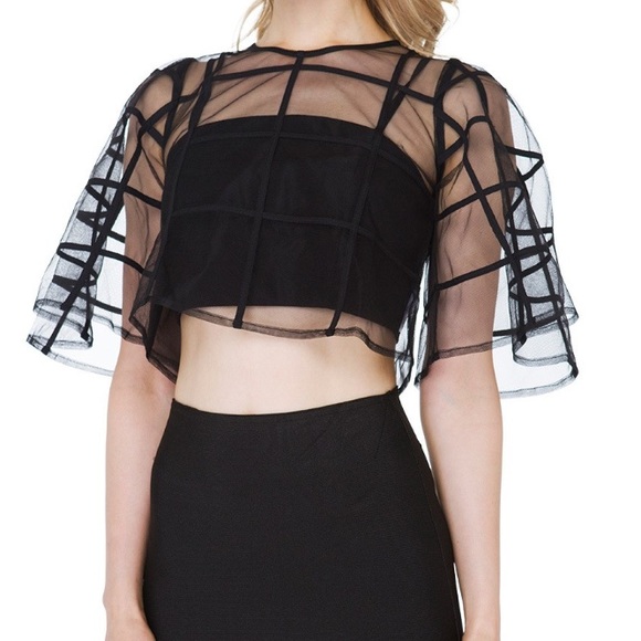 NWT Gracia Black Caged Sheer Crop Top - Picture 3 of 8